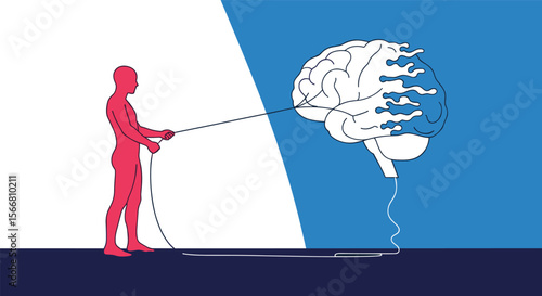 A person is jumping rope with a stylized brain demonstrating the impact of physical activity on cognitive function and mental well-being