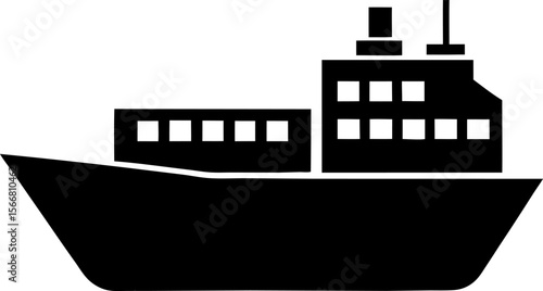 Cargo Ship Silhouette  isolated on white background
