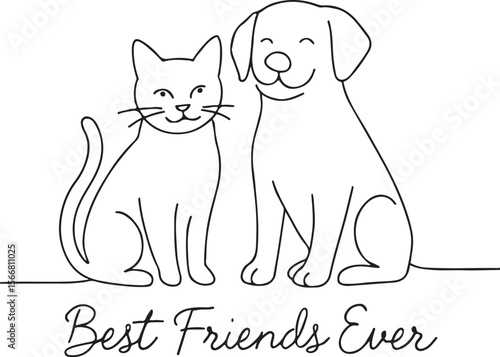 Outlined version of best friends cat and dog illustration cartoon style