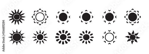  Sun Icons Set. Summer, Sunrise, and Weather Symbol Collection. Victor illustration eps 10
