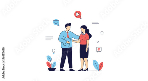 Two business people shaking hands firmly after successfully completing an important deal together