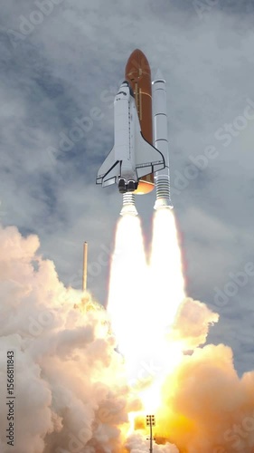 Realistic 3D Animation of Space Shuttle launching in slow motion,