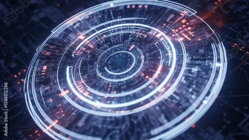 Wallpaper Mural Futuristic circular interface with glowing rings and digital tech elements. Seamless looping 4k time-lapse animation video background Torontodigital.ca