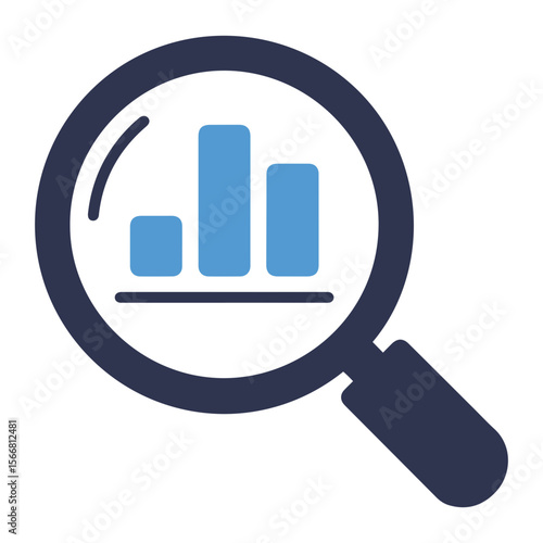 A magnifying glass with a blue bar graph inside, indicating data analysis and investigation process
