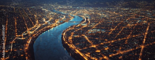 City lights at night over a river