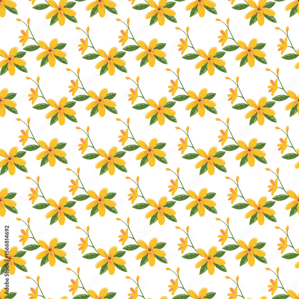 custom made wallpaper toronto digitalSeamless Pattern Featuring Cheerful Yellow Flowers with Green Leaves on White Background