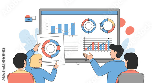 Data driven decisions analyzing business performance metrics through effective chart presentation and team collaboration