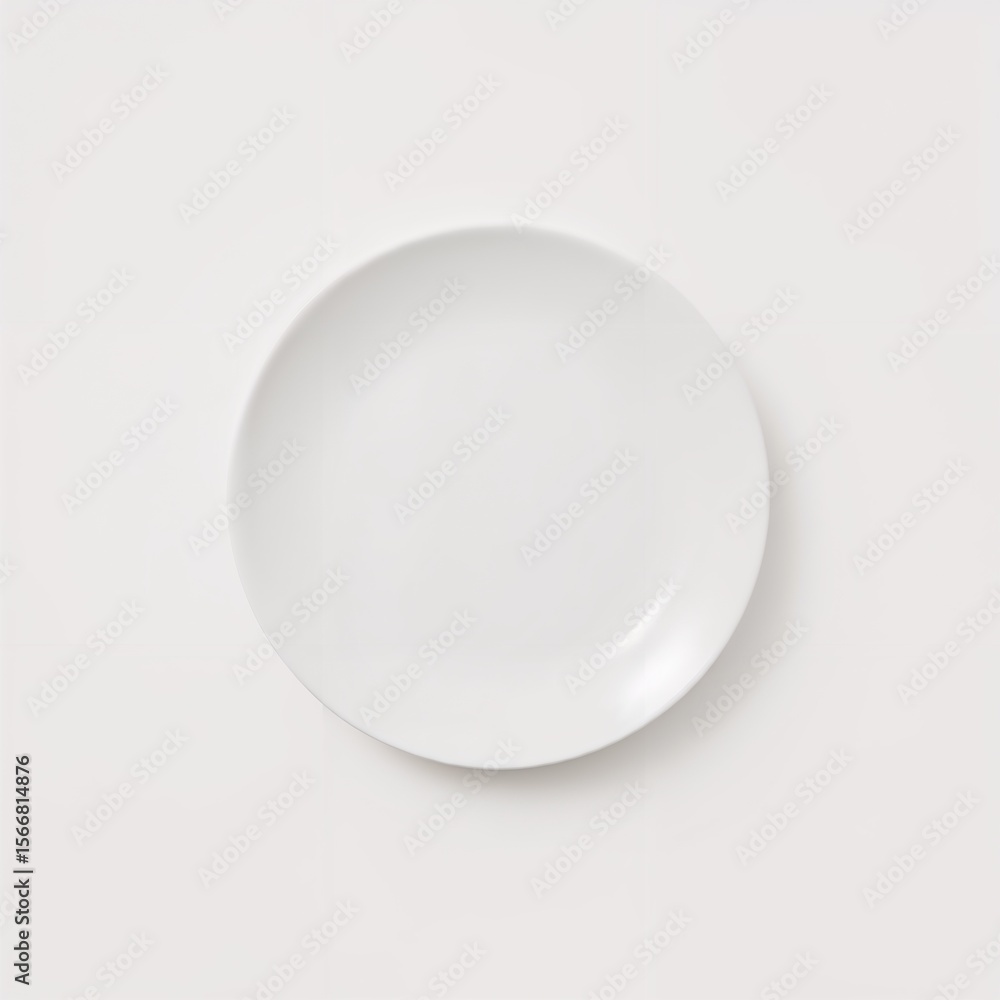 A simple overhead shot of a clean, empty, white plate. A minimalist image emphasizing simplicity and focus on the plate itself A simple overhead shot of a clean, empty, white plate. A minimalist image emphasizing simplicity and focus on the plate itself