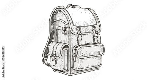 Vintage leather backpack with multiple compartments in black and white  