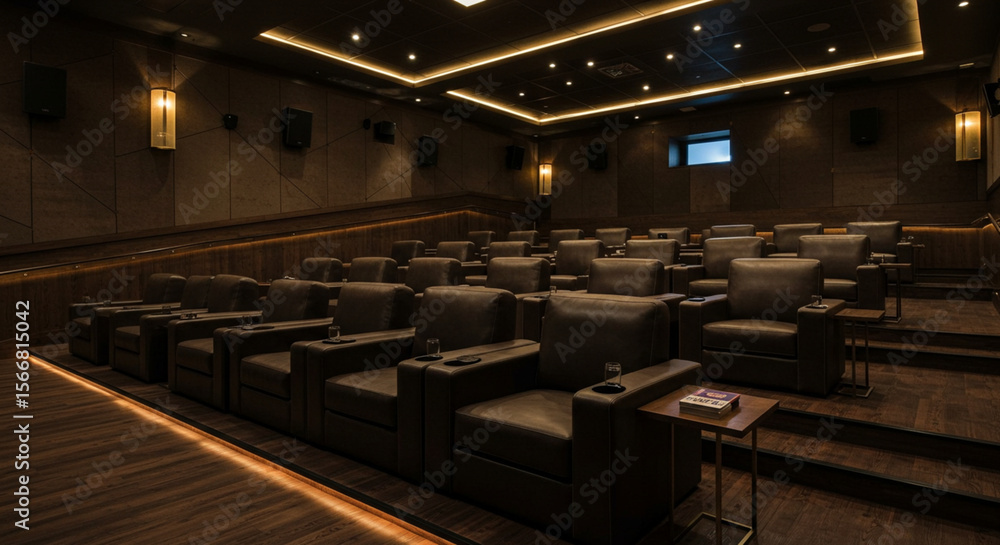 Fototapeta premium VIP place for visitors of cinema with leather armchair seats