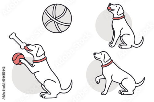 Set of 4 doodle icons for the topic "Dog Enrichment Toys". White background. No circles