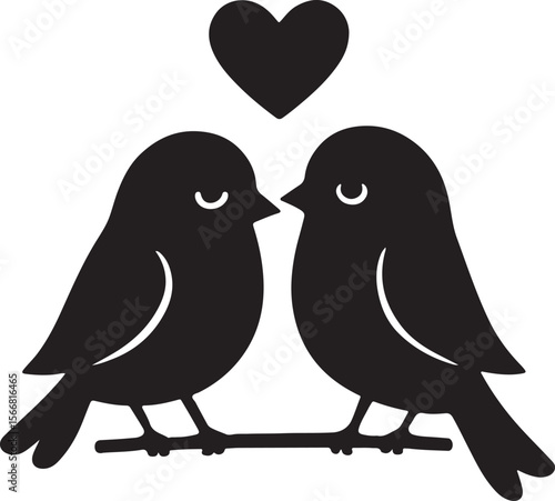 Vector lovebirds silhouette in adorable cartoon style on white background