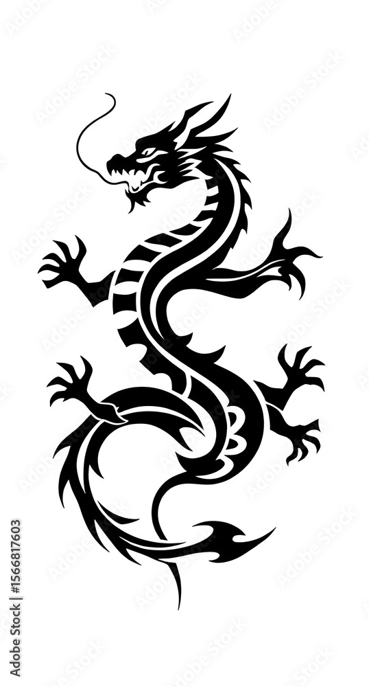 Fototapeta premium black dragon tattoo on white background
