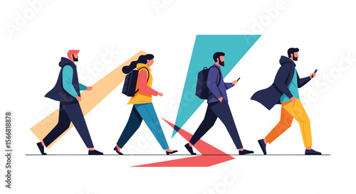 Modern individuals navigating their path forward with purpose and technology influencing their direction