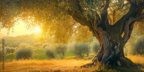 Olive Tree Image, Tuscany Landscape Scenery, Italy Nature Scene, Old Tree Sunlight, Pastoral View, Countryside Photo
