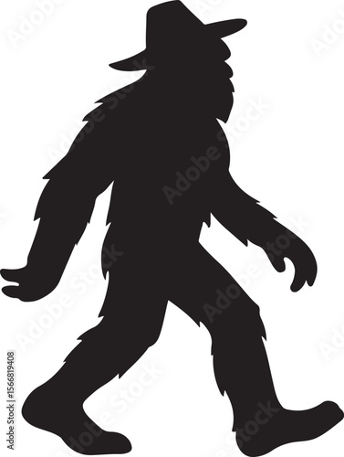 Sasquatch hillbilly silhouette walking with American style on white background