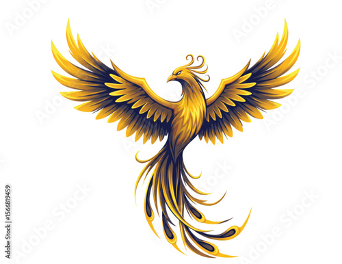 Elegant Golden Phoenix Logo Set – Fantasy Firebird Tattoo Art, Mythical Flying Bird Icons, Symbol of Rebirth, Luxury Flame Vector Design