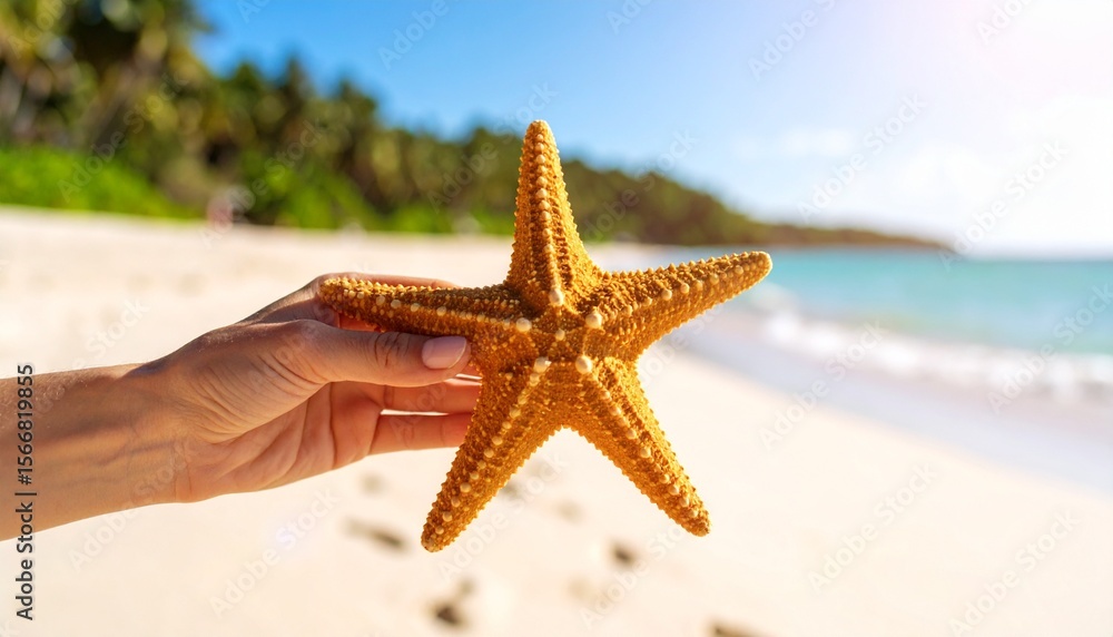 Holding Starfish on Sunny Beach Holiday Holding Starfish on Sunny Beach Holiday