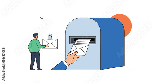 Sending mail and receiving messages through the postal service illustration for communicating ideas and correspondence