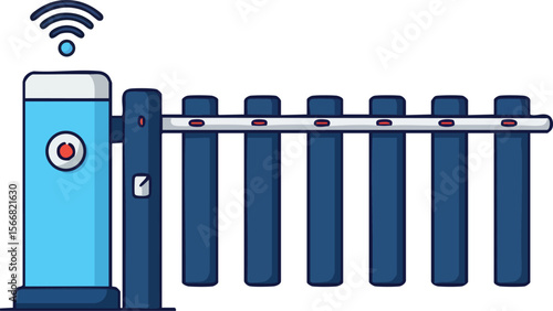 Automatic blue barrier gate with wireless control for parking or security access vector illustration 