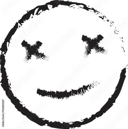 Black Crossed-Out Smiley Face – Hand-Drawn Brush PNG | Dead Emoji, Grunge Expression, Cancelled Icon, Graffiti Style