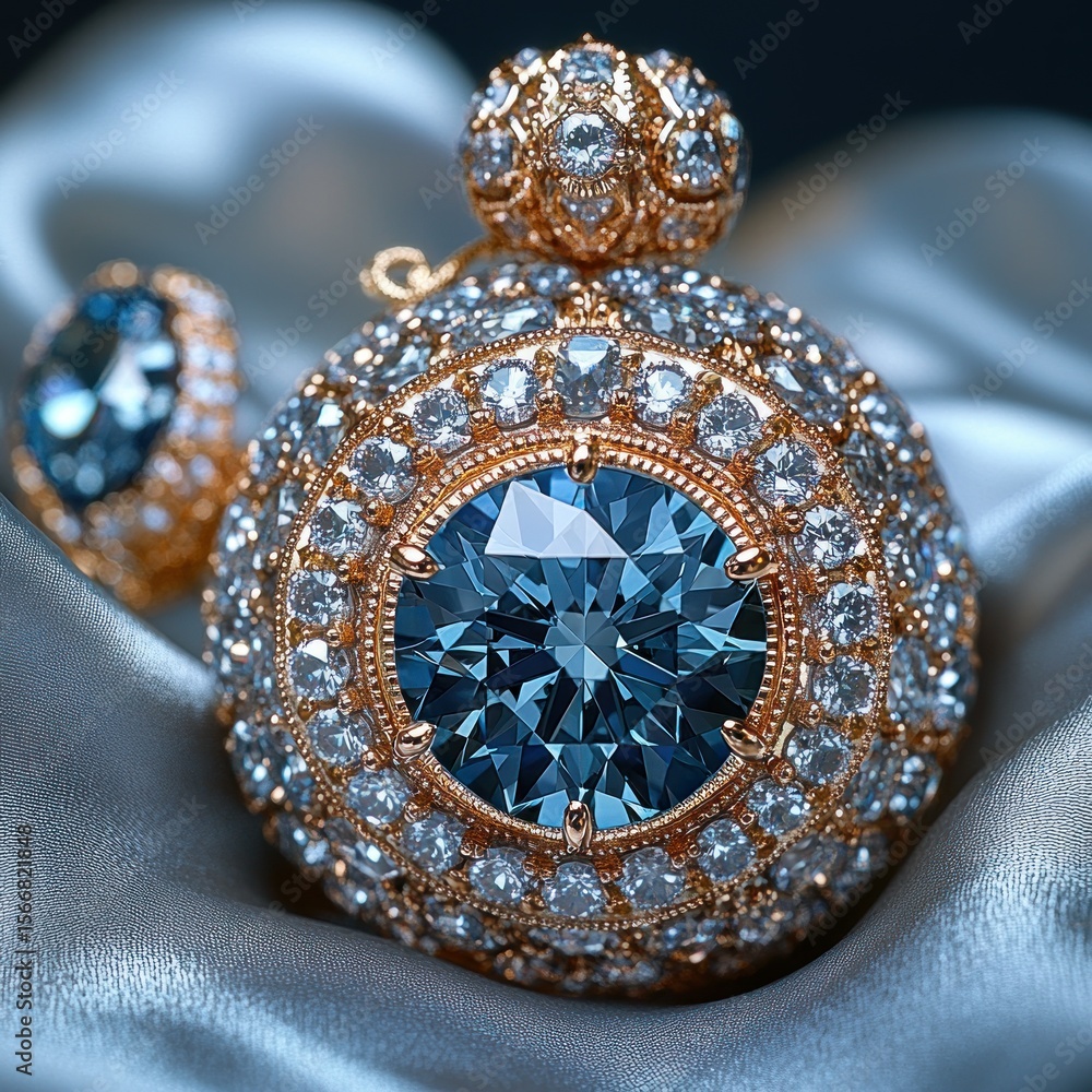 Fototapeta premium Stunning vintage inspired jewelry piece adorned with shimmering blue gemstones and gold