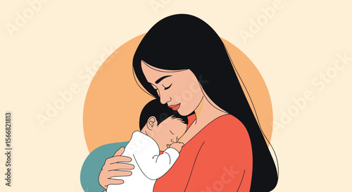 A tender moment capturing pure maternal affection as a mother holds her beloved child close embracing them with gentle loving care