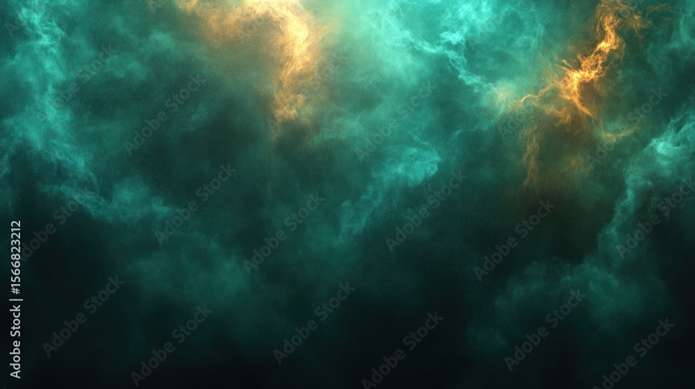 Fototapeta premium Swirling clouds of vibrant teal and golden hues in a cosmic atmosphere of wonder