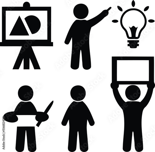 Teaching and Art Creation Silhouettes: Presenting Ideas and Creativity – Vector Illustration