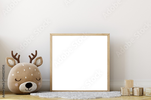 Cozy Nursery Scene with Deer Plushie and Picture Frame