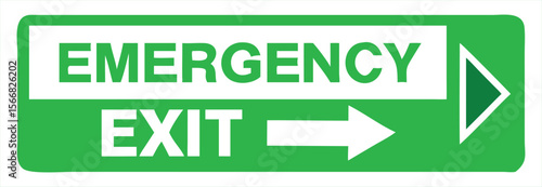 A green and white emergency exit sign with a directional arrow indicating the way to safety. Ideal for use in safety manuals, building evacuation plans, emergency signage, architectural layouts
