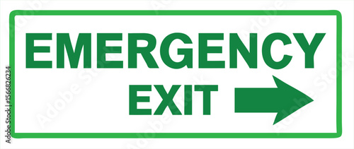 A green emergency exit sign with an arrow pointing right, a clear graphic symbol for safety and direction. Ideal for use in safety manuals, building evacuation plans, emergency signage