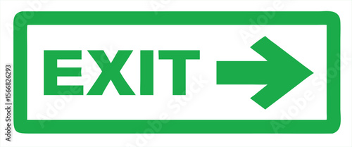 A green exit sign with a rightward-pointing arrow symbol indicating a way out. Ideal for use in safety manuals, building evacuation plans, emergency signage, architectural layouts, public facility 