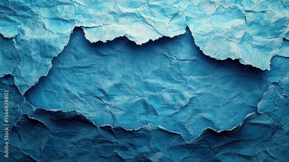 Fototapeta premium Rippling waves of textured blue paper create a vibrant visual landscape