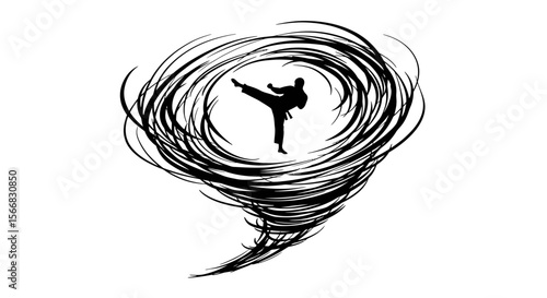 Karate Kick Silhouette with Action Sport, and White.