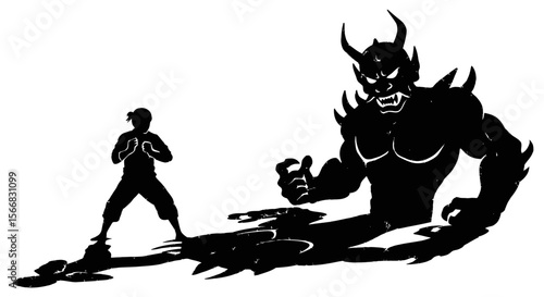 Man vs Demon Silhouette with Fight.