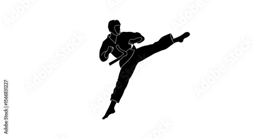 Martial Arts Kick Black Silhouette.