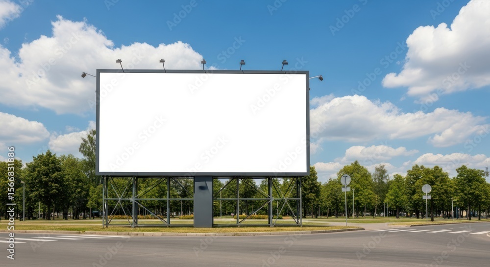 Blank white billboard for outdoor advertising. Large advertising construction along the road against a blue sky. Blank white billboard for outdoor advertising. Large advertising construction along the road against a blue sky.