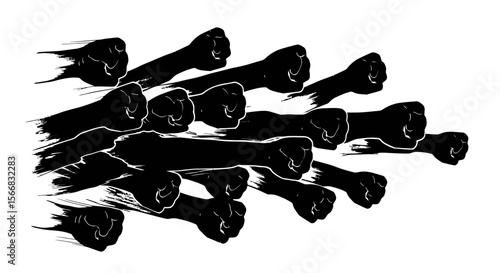 Punching Black Fists with Attack, Power, and Abstract.