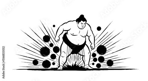Sumo wrestler Japanese fight Vector drawing.