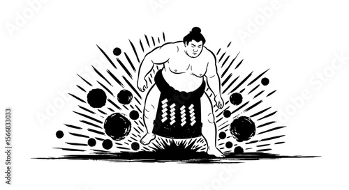 Sumo wrestler vector with Japan, sport, and illustration.