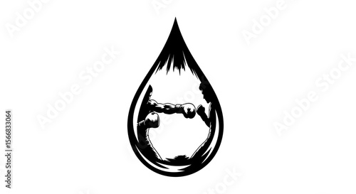 Water drop icon with earth silhouette.