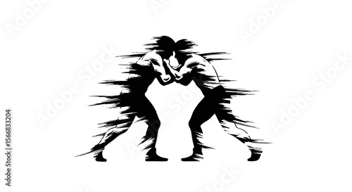 Wrestling Silhouette with Fight, Combat, Action, and Isolated.