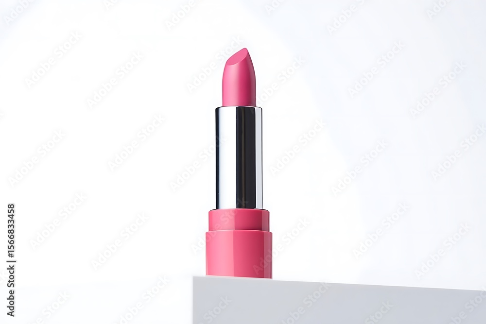A Beautifully Crafted Pink Lipstick on a White Background Displayed on a Geometric Pedestal A Beautifully Crafted Pink Lipstick on a White Background Displayed on a Geometric Pedestal