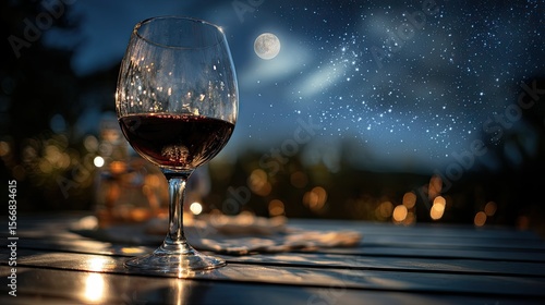 Wine glass under a night sky