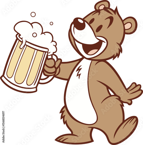 Cheerful Cartoon Bear Enjoying a Frothy Mug