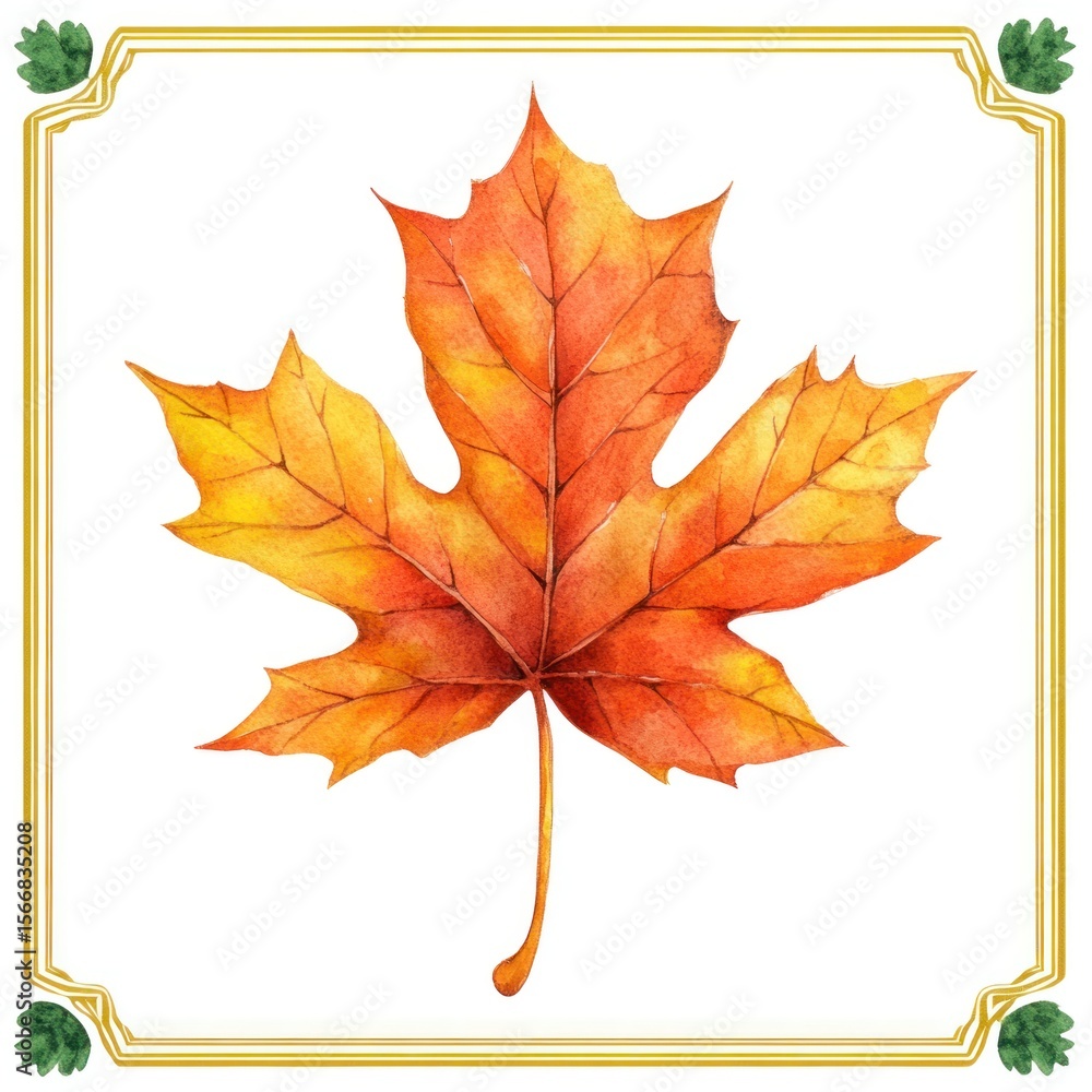 Obraz premium A detailed maple leaf in orange and gold captures autumn's essence