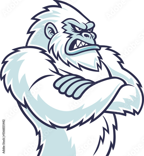 Powerful Yeti Mascot: Fierce, Crossed Arms Design