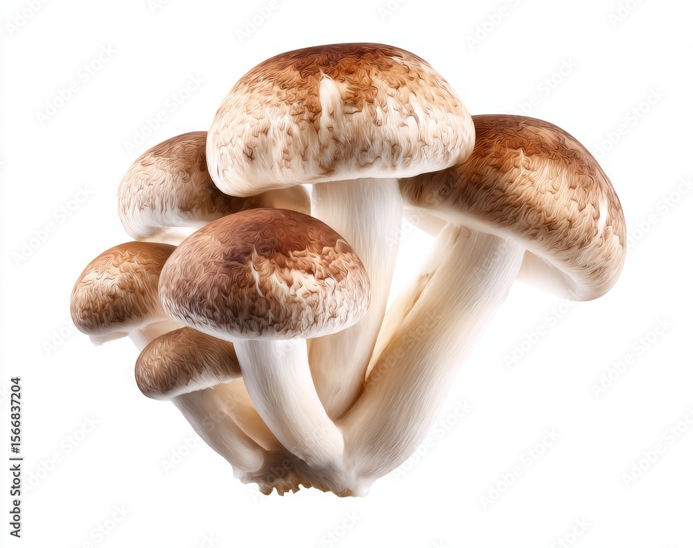 Fototapeta premium A cluster of fresh brown cap mushrooms, a healthy organic ingredient for gourmet cooking, isolated on a white background