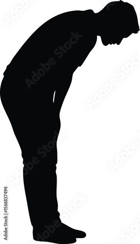 Silhouette of Man Bowing Forward in Standing Position Vector Design for Gesture and Respect Illustration